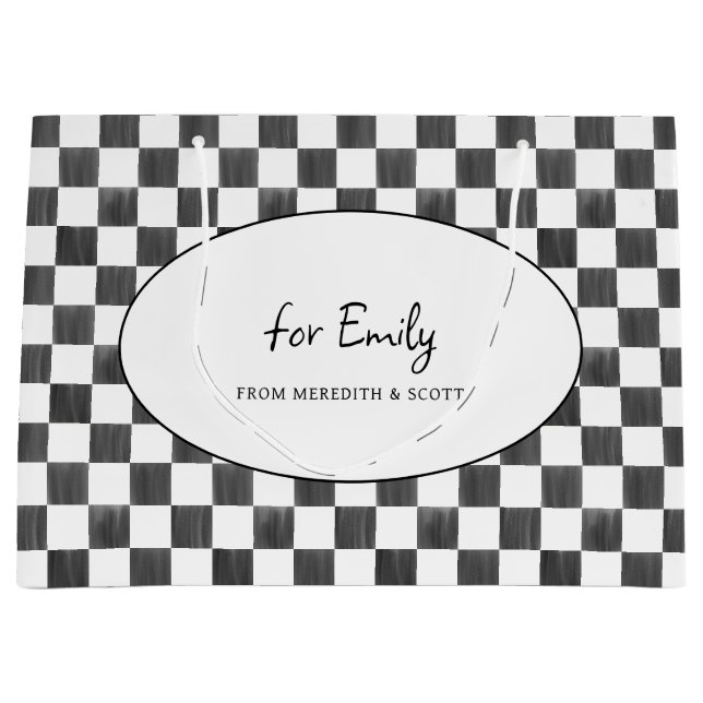 Painted Black Chequerboard Pattern Personalized Large Gift Bag (Front)