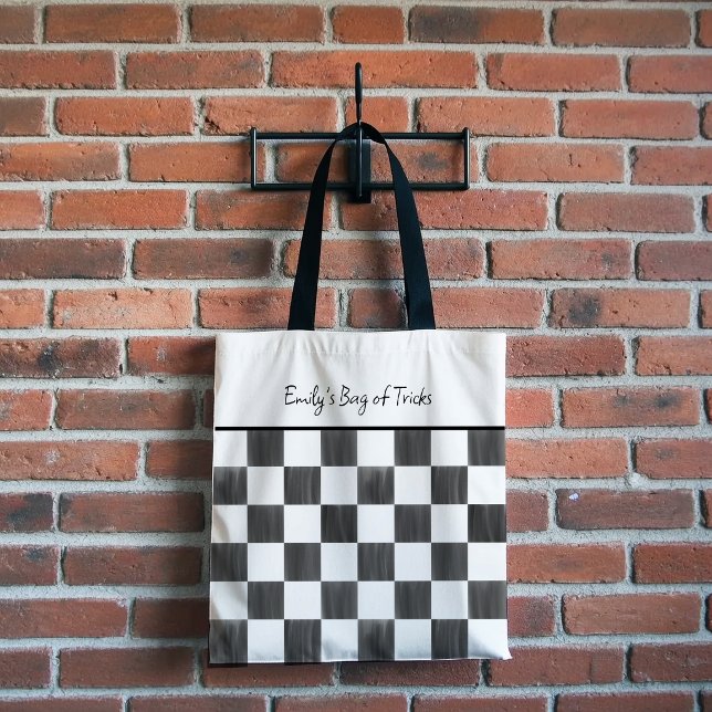 Painted Black Chequerboard Pattern Personalized Tote Bag (Creator Uploaded)