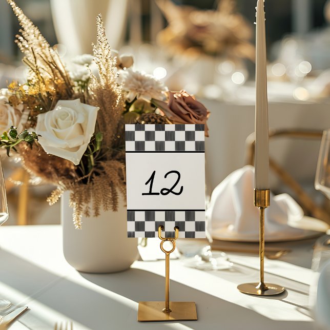 Painted Black Chequerboard Pattern Wedding Table Number (Creator Uploaded)