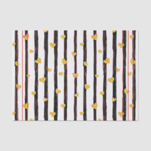 Painted Black Stripe with Gold Hearts Tissue Paper