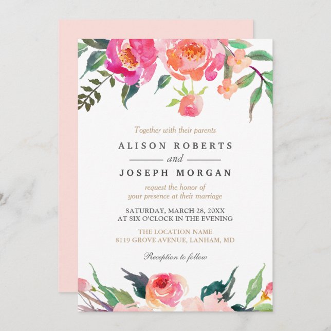PAINTED BLOOMS Botanical Floral Wedding Invitation (Front/Back)