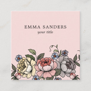 Painted Blooms Floral Botanical Square Business Card