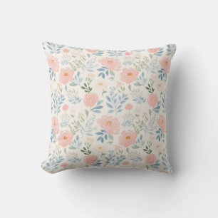 Painted Blossoms Floral Flower Stripe Throw Pillow