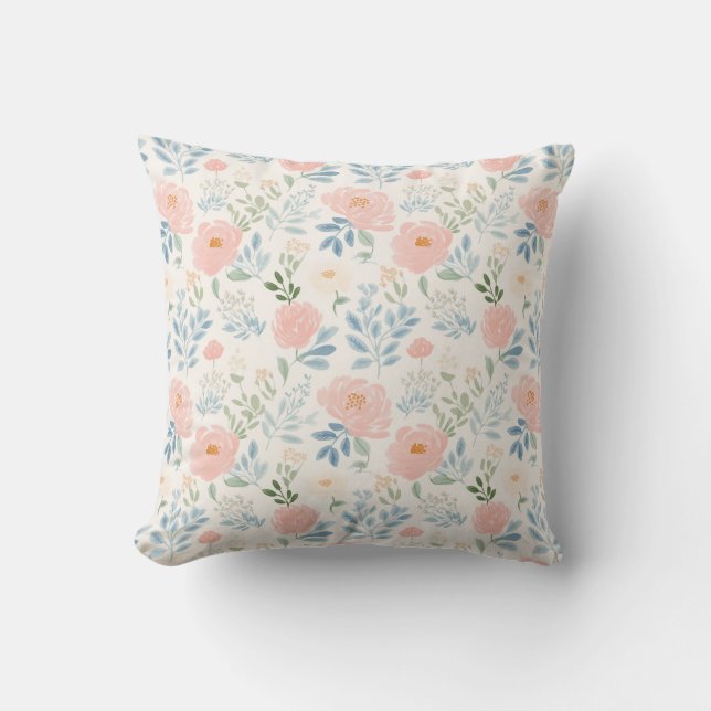 Painted Blossoms Floral Flower Stripe Throw Pillow (Front)