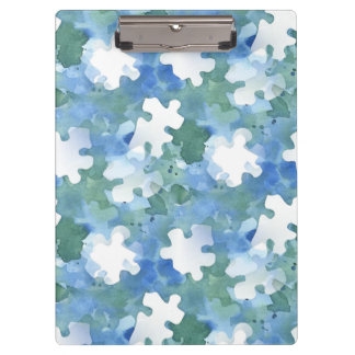 Painted Blue and Green Puzzle Piece  Pocket Folder Clipboard