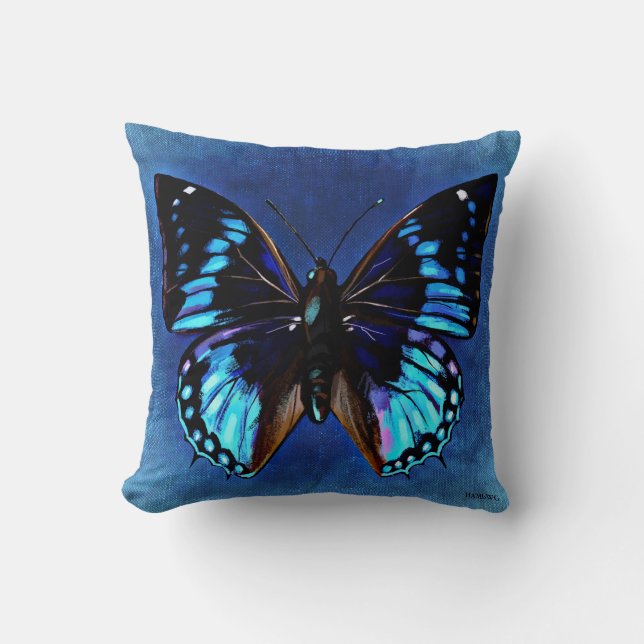 Painted Blue Butterfly Throw Pillow (Front)