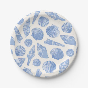 Painted Blue Coastal Seashells Paper Plate
