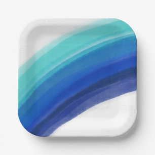 Painted Blue Rainbow Birthday Paper Plate