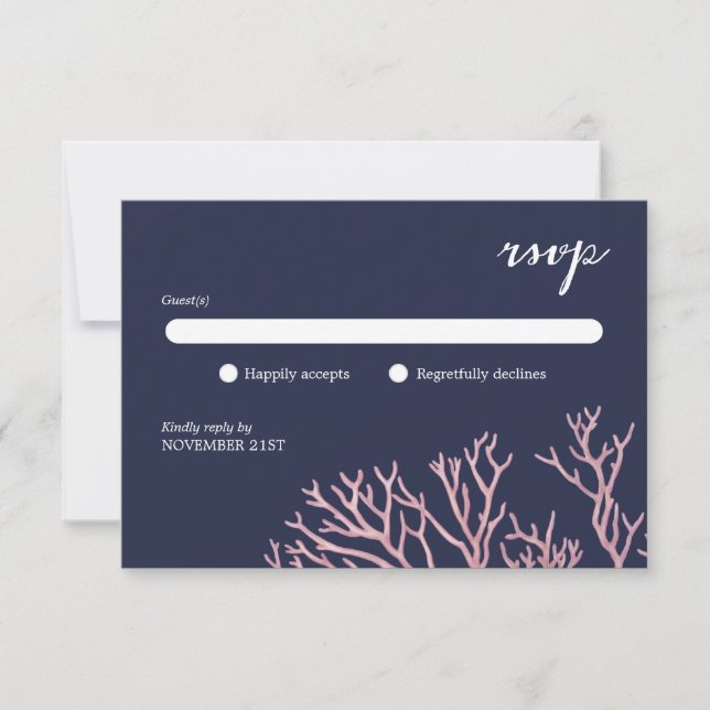 Painted Blush Pink Corals Beach Tropical Wedding RSVP Card (Front)