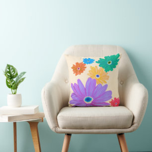 Painted Bold Blooming Flower Design Throw Pillow
