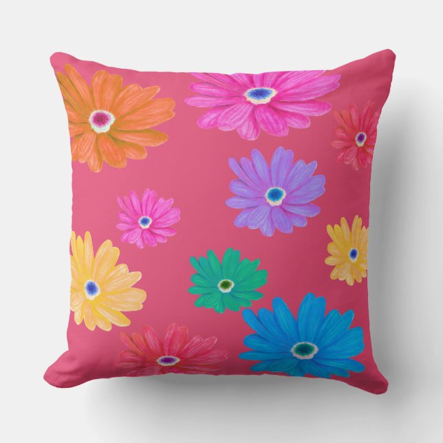 Painted Bold Blooming Flower Design Throw Pillow (Front)