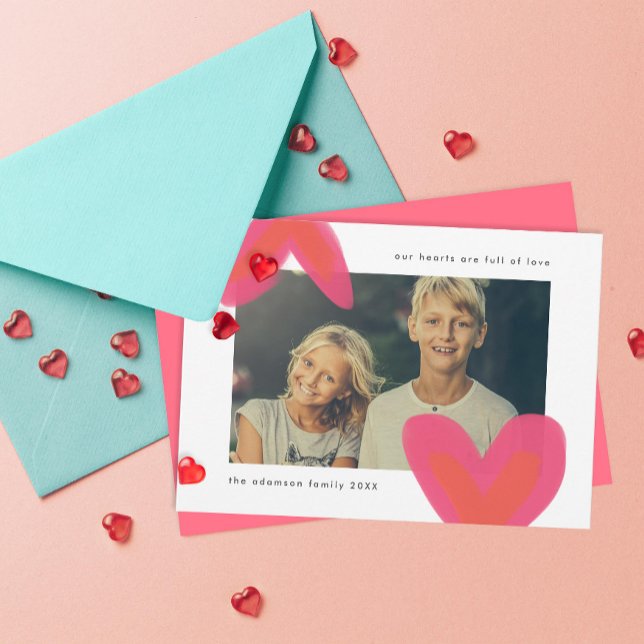 Painted Bold Hearts Valentine Holiday Photo Card (Creator Uploaded)