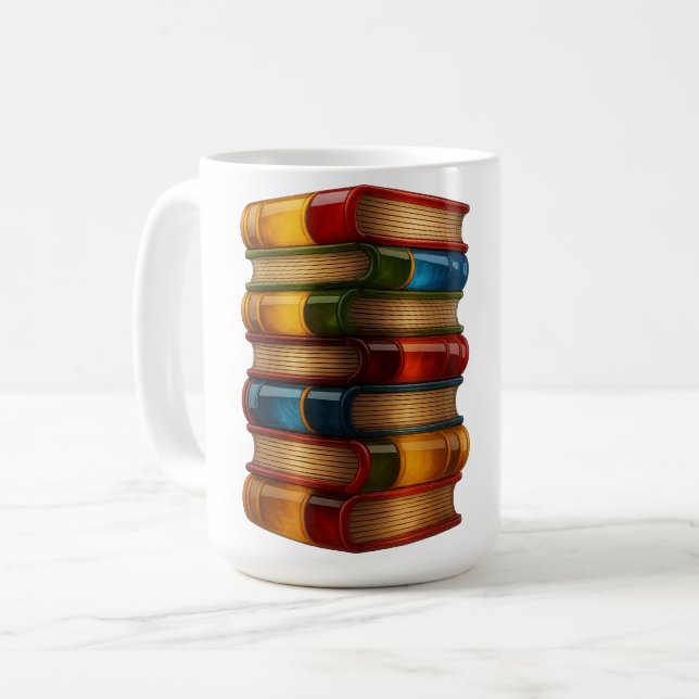 Painted Book - 3D Stack of Colourful Resin Novels Coffee Mug (Front Left)