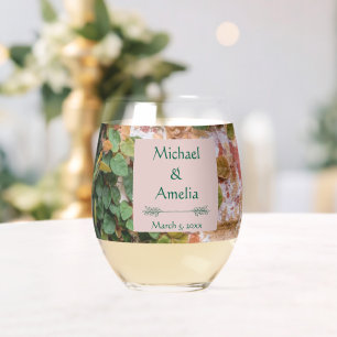Painted Bricks Green Ivy Wedding Stemless Glass