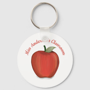 Painted Bright Red Apple for Teacher Keychain