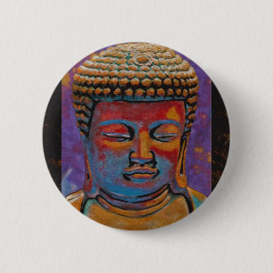 Painted Buddha, Framed 2 Inch Round Button