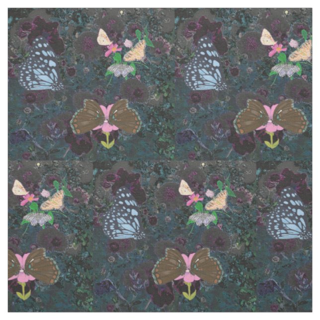 Painted Butterflies Abstract Flowers Fabric (Swatch)