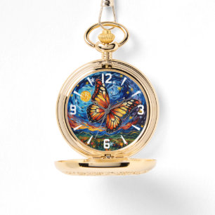 Painted Butterfly Starry Night Sky Elegant Womans Watch