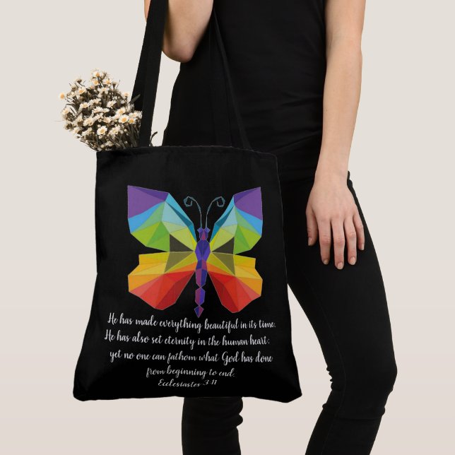 Painted Butterfly w/ verse from Ecclesiastes 3:11 Tote Bag (Close Up)