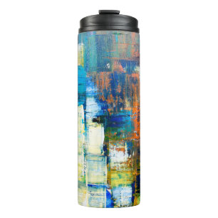 Painted canvas texture. Red and blue shading on ca Thermal Tumbler