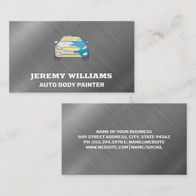 Painted Car Logo | Metallic Brushed Background Business Card (Front/Back)