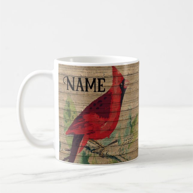 Painted Cardinal Bird Design Coffee Mug Cup (Left)