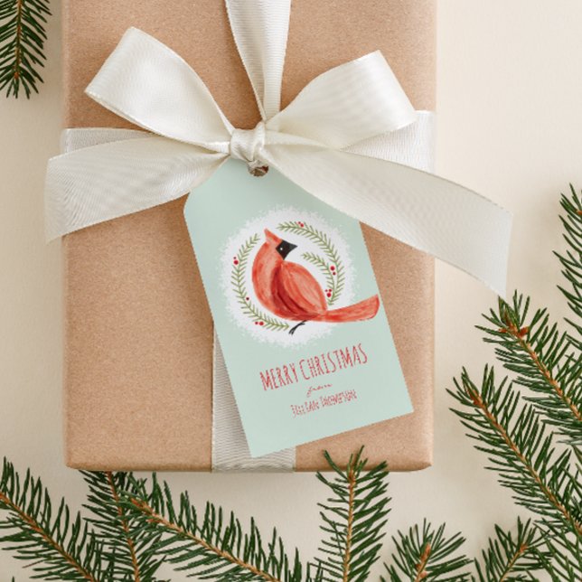 Painted Cardinal Wreath Custom Gift Tag with Twine (Creator Uploaded)