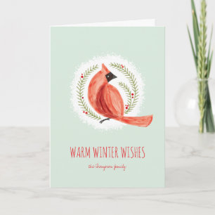 Painted Cardinal Wreath Folded Winter Holiday Card