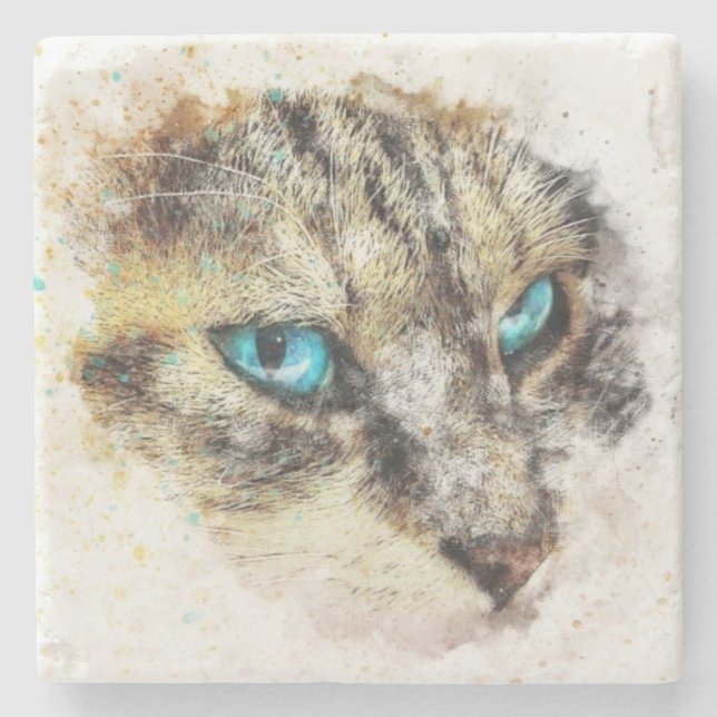Painted Cat Print Stone Coaster (Front)