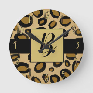 Painted Cheetah Leopard Print Spots Gold Beige Tan Round Clock