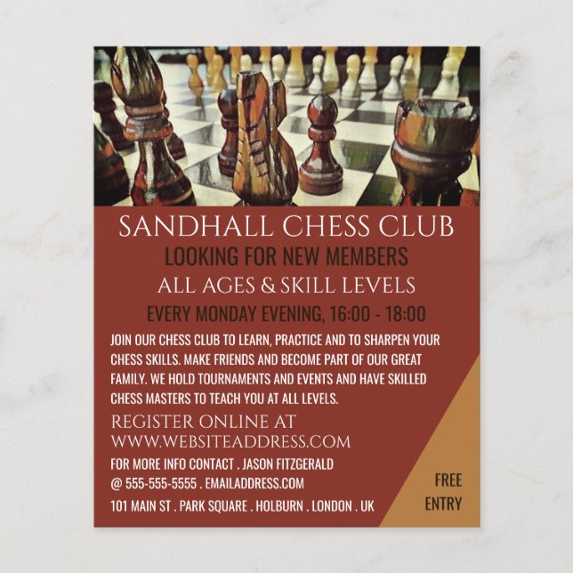 Painted Chess Board, Chess Club Advertising Flyer (Front)