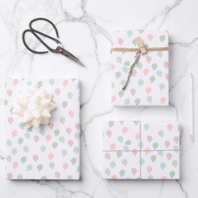 PaInted Christmas Pine Cones Pastel Multicolor Wrapping Paper Sheet (Front)