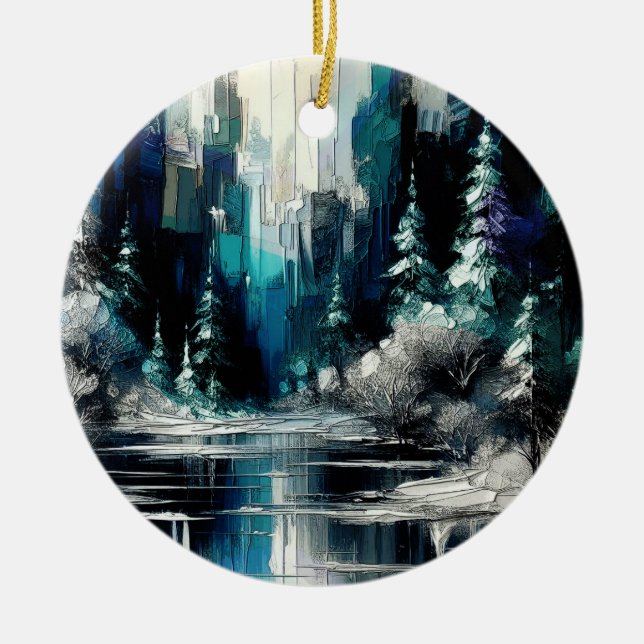 Painted City Winter Scene 1006 Ceramic Ornament (Front)