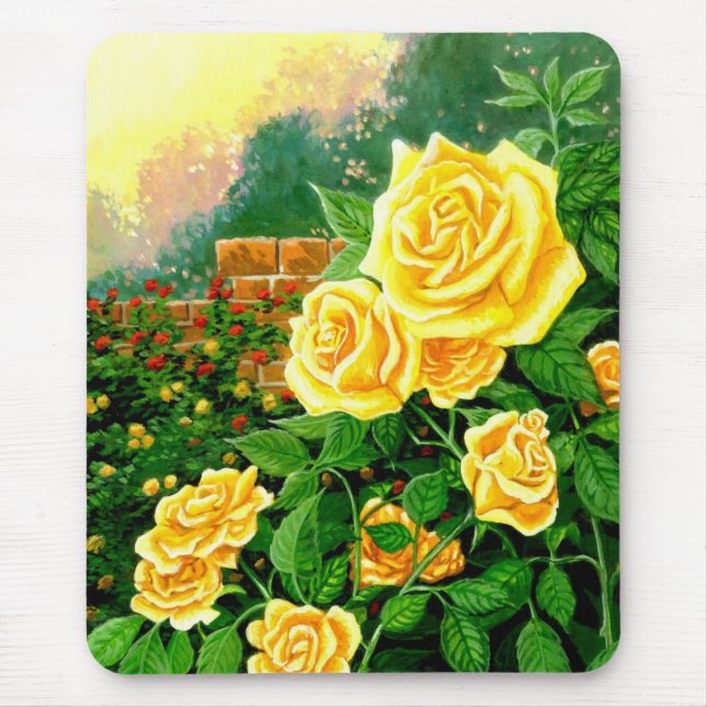 Painted Climbing Yellow Roses Mouse Pad (Front)