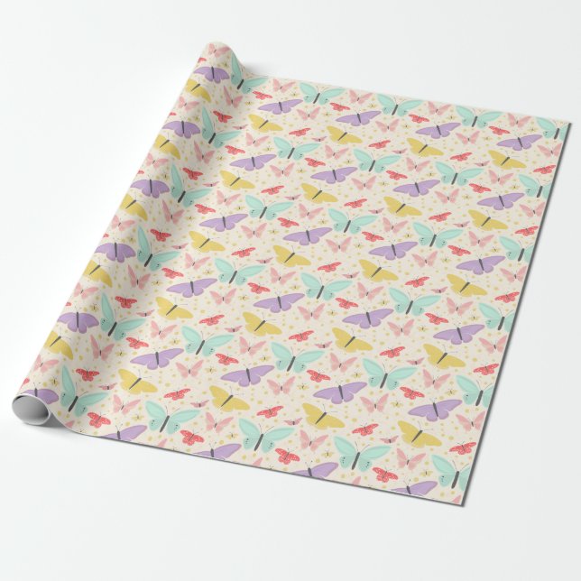 Painted Clouds of Butterflies Wrapping Paper (Unrolled)