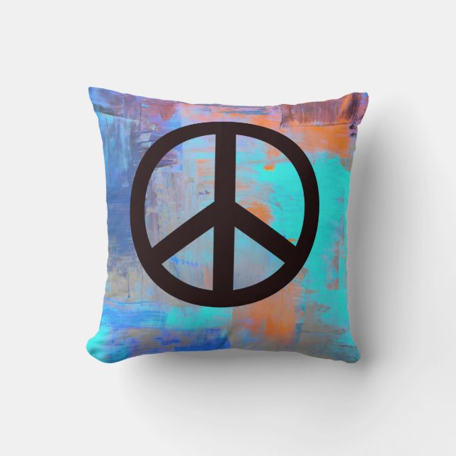 'Painted' colours with Peace Symbol Throw Pillow (Front)