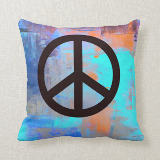 'Painted' colours with Peace Symbol Throw Pillow