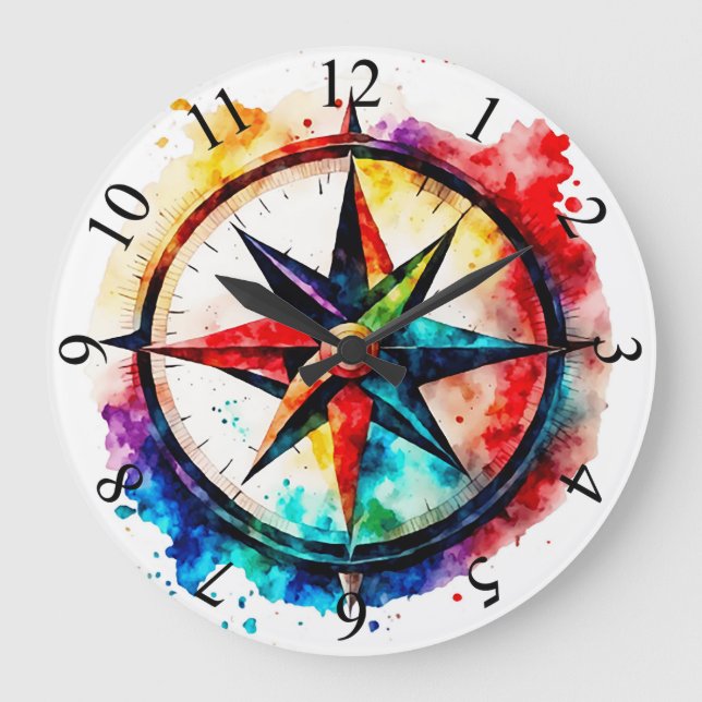 Painted Compass Rose  Large Clock (Front)