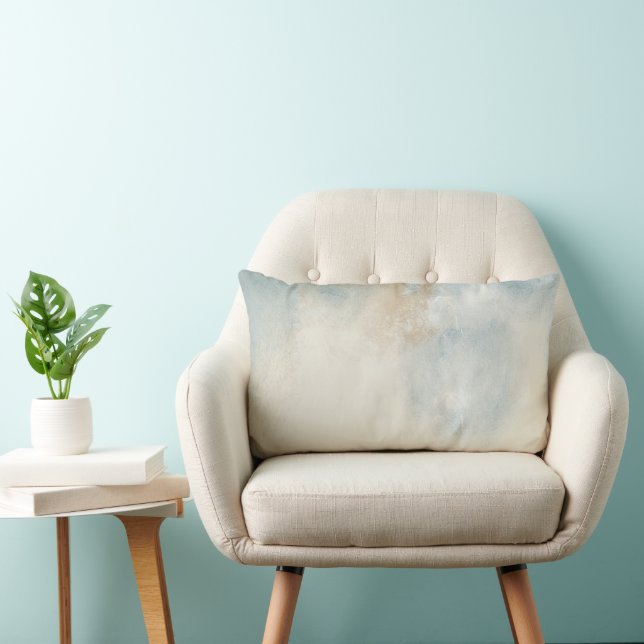 Painted Contemporary Abstract Soft Blue and Cream Lumbar Pillow (Chair)