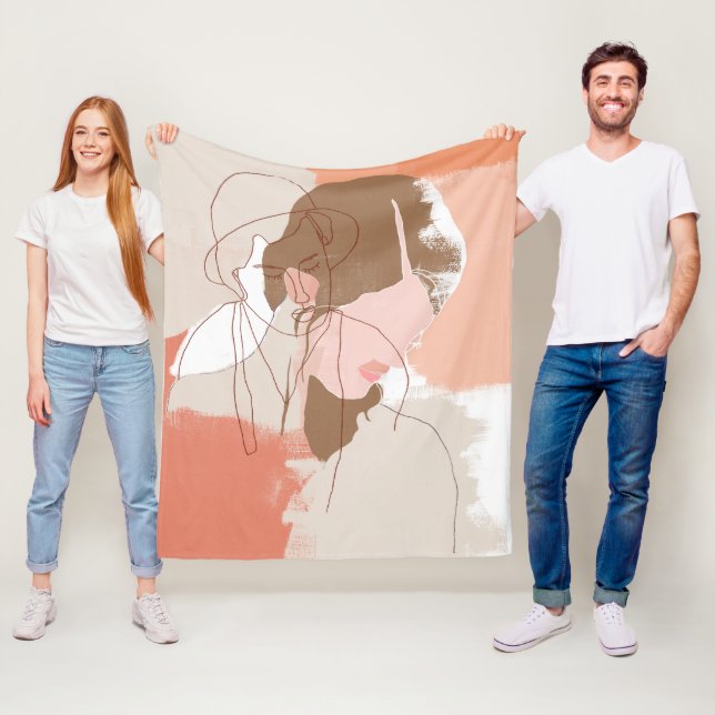 Painted Contour Female Portrait Fleece Blanket (In Situ)