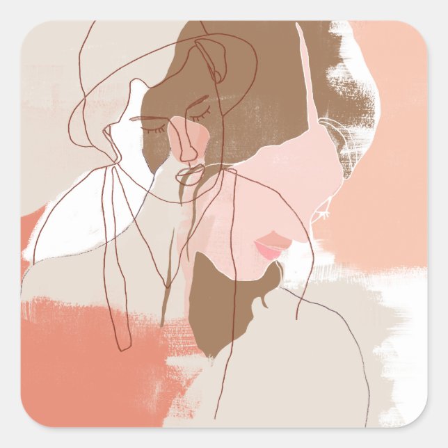 Painted Contour Female Portrait Square Sticker (Front)