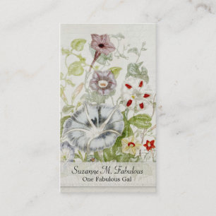 Painted Convelvulus Flower Bouquet Vintage Script Business Card