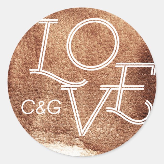 Painted copper colour love modern simple monogram classic round sticker (Front)
