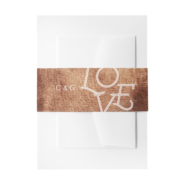 Painted copper colour modern simple wedding invitation belly band (Front Example)