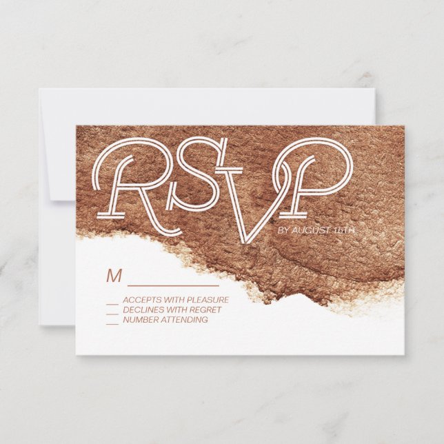 Painted copper colour modern simple wedding RSVP Card (Front)