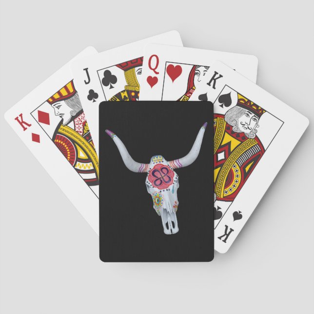 painted cow skull on black playing cards (Back)