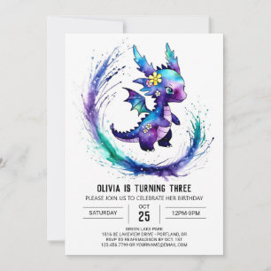 Painted Custom Dragon Digital Girl Birthday Invitation