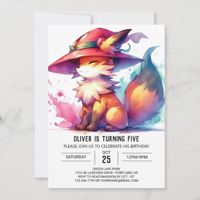 Painted Custom Fox Birthday  Invitation (Front)