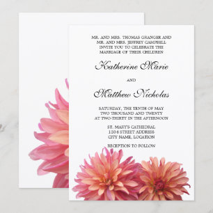 Painted Dahlia Flower in Pink and Coral Invitation