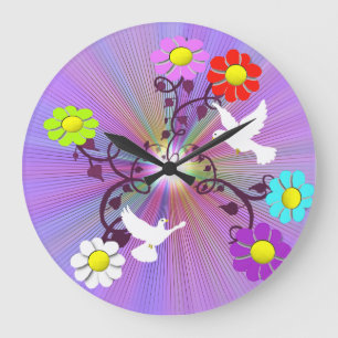 Painted Daisies and Doves Wall Clock